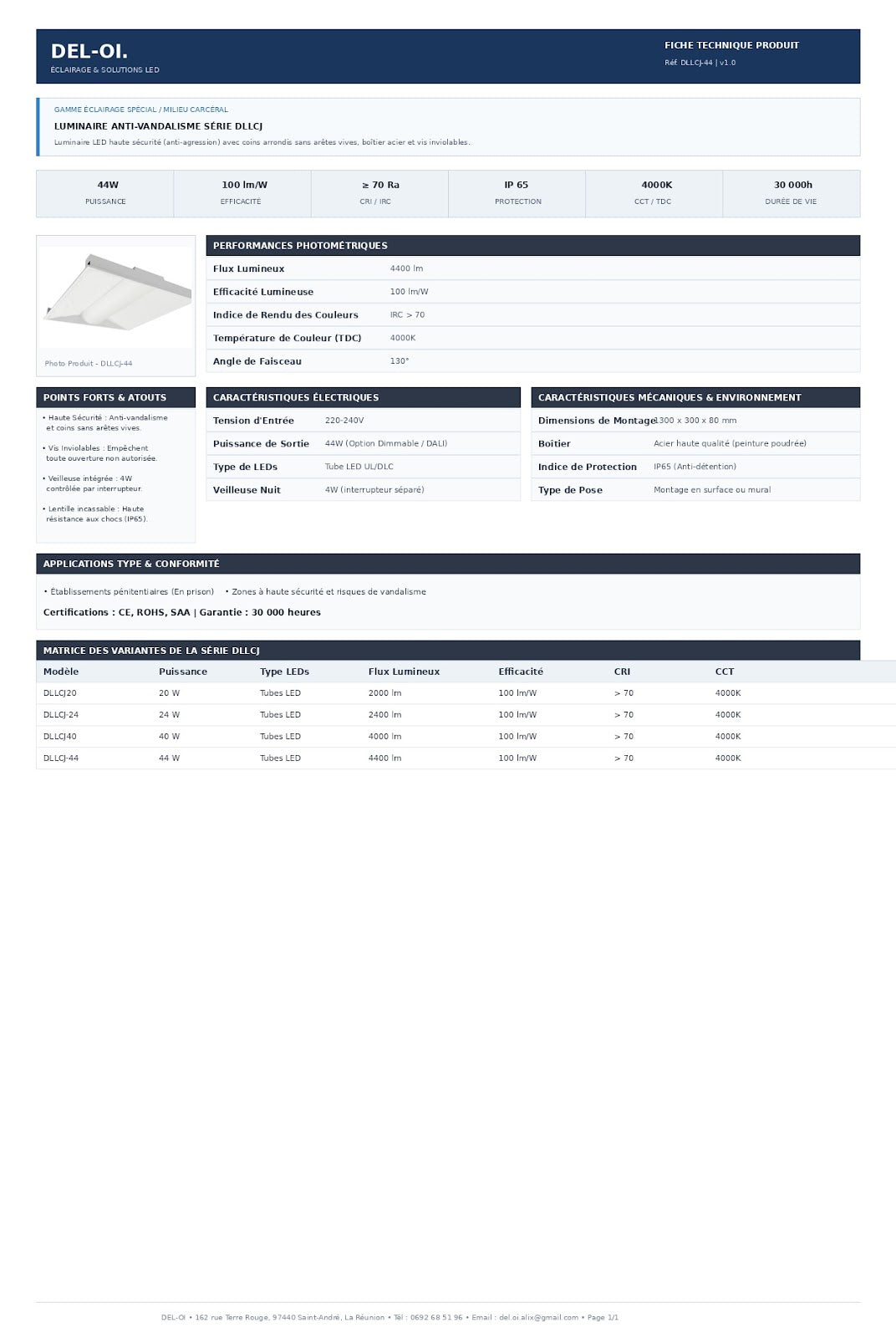 Luminaire LED antivandale IP65 IK10