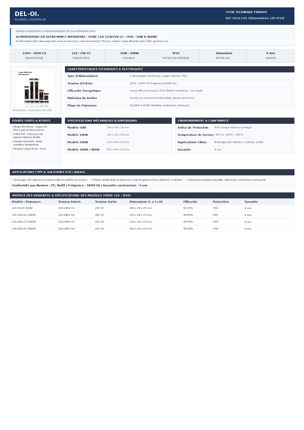 ALIMENTATION ULTRA MINCE INTERIEUR SERIE LGS