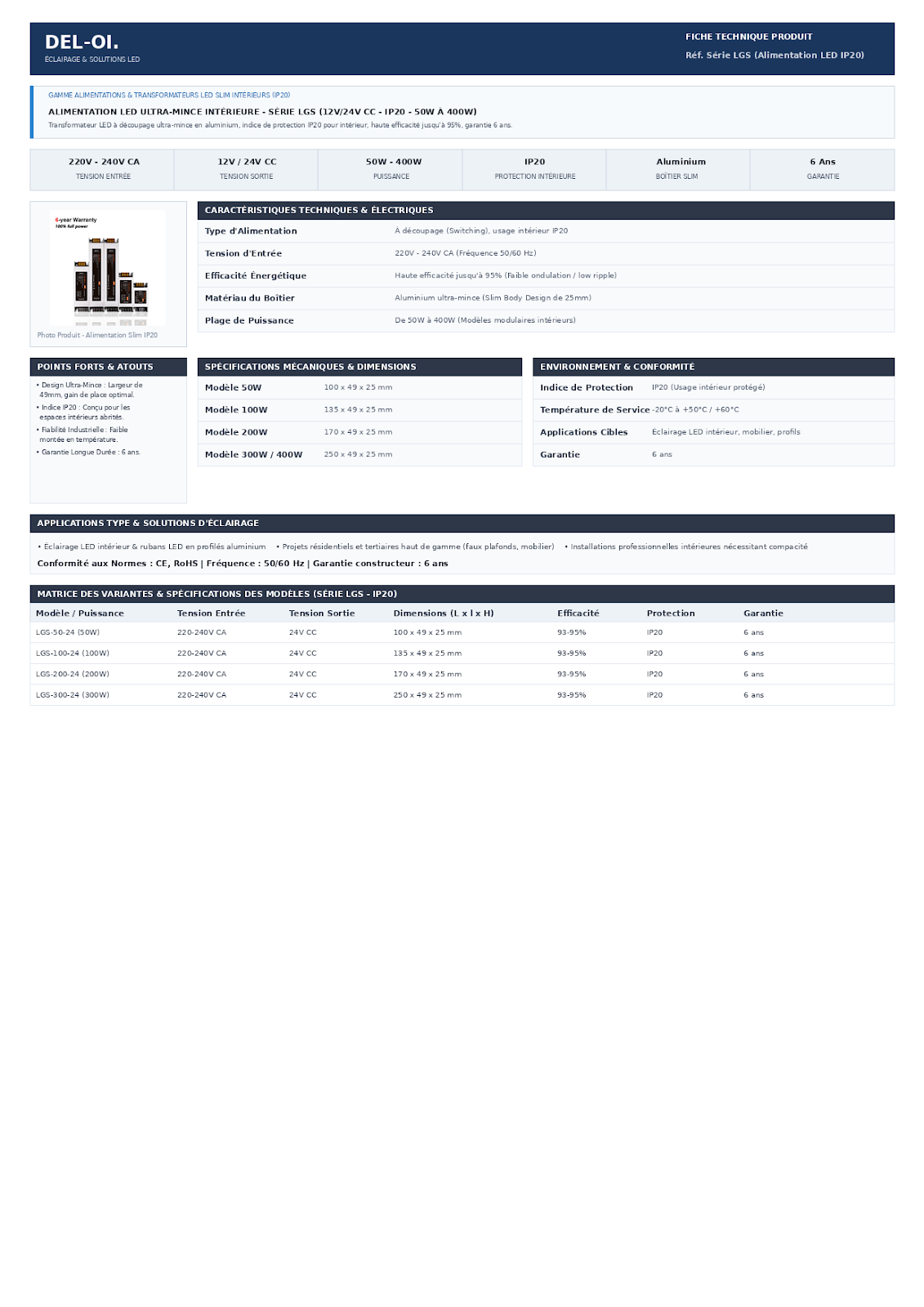 ALIMENTATION ULTRA MINCE INTERIEUR SERIE LGS