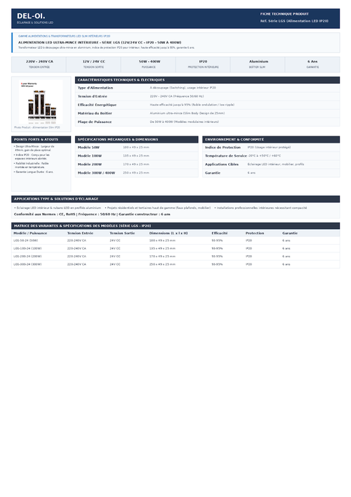 ALIMENTATION ULTRA MINCE INTERIEUR SERIE LGS