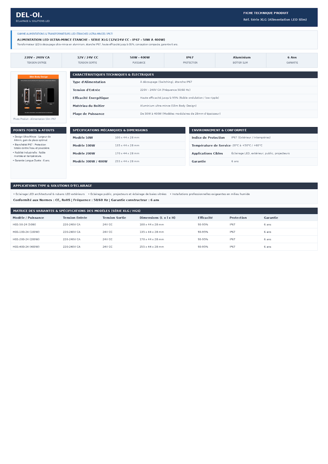 ALIMENTATION ULTRA MINCE ETANCHE SERIE XLG