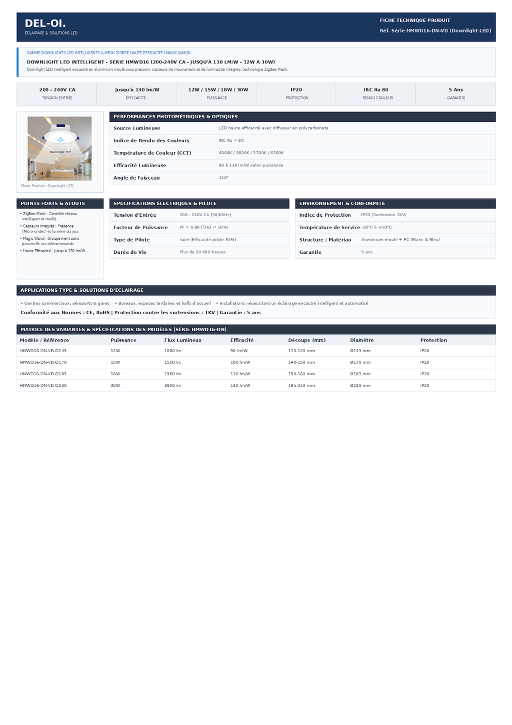 DOWNLIGHT LED INTELLIGENT SERIE HMWD16