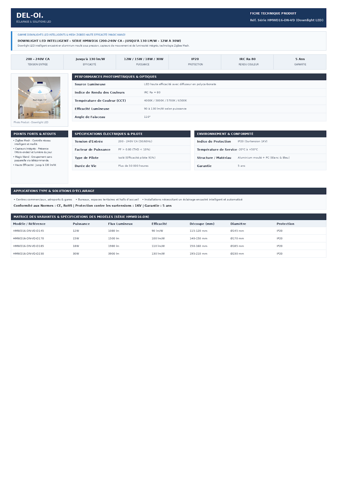 DOWNLIGHT LED INTELLIGENT SERIE HMWD16