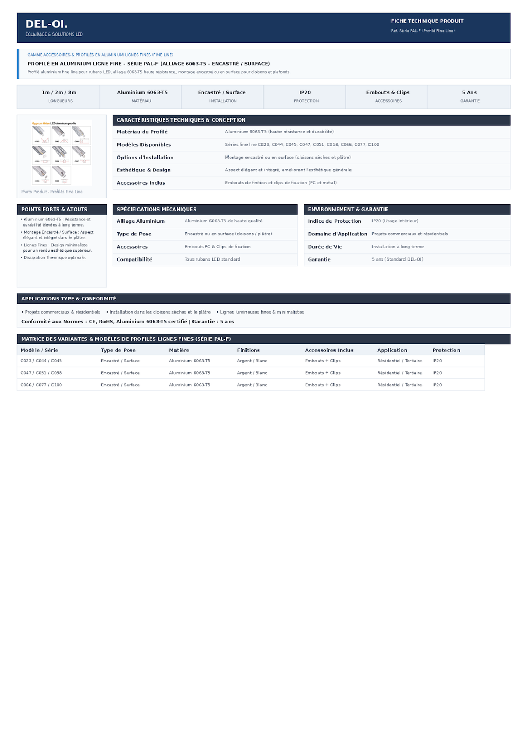 PROFILE ALUMINIUM POUR LIGNE FINE SERIE PAL-F