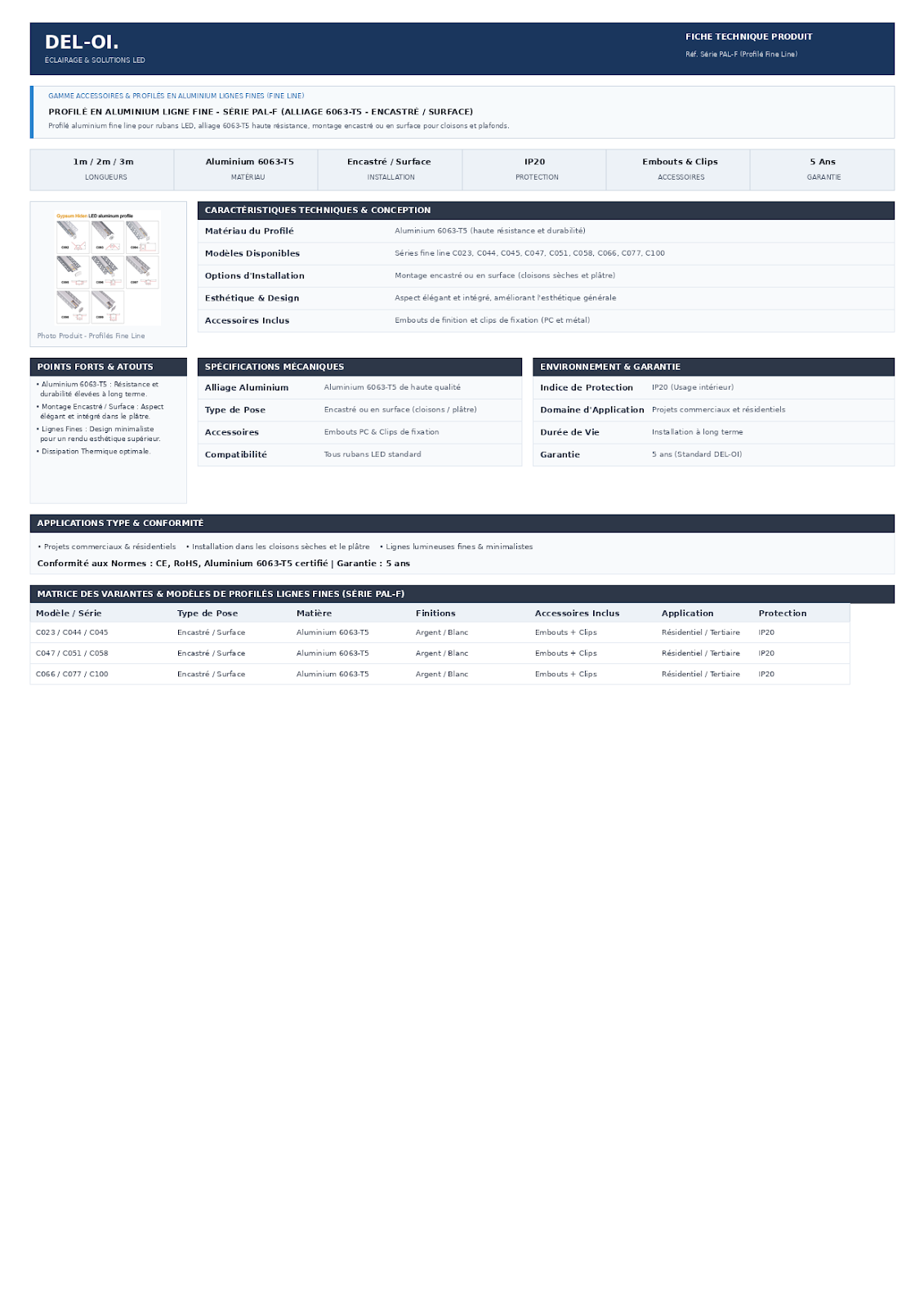 PROFILE ALUMINIUM POUR LIGNE FINE SERIE PAL-F