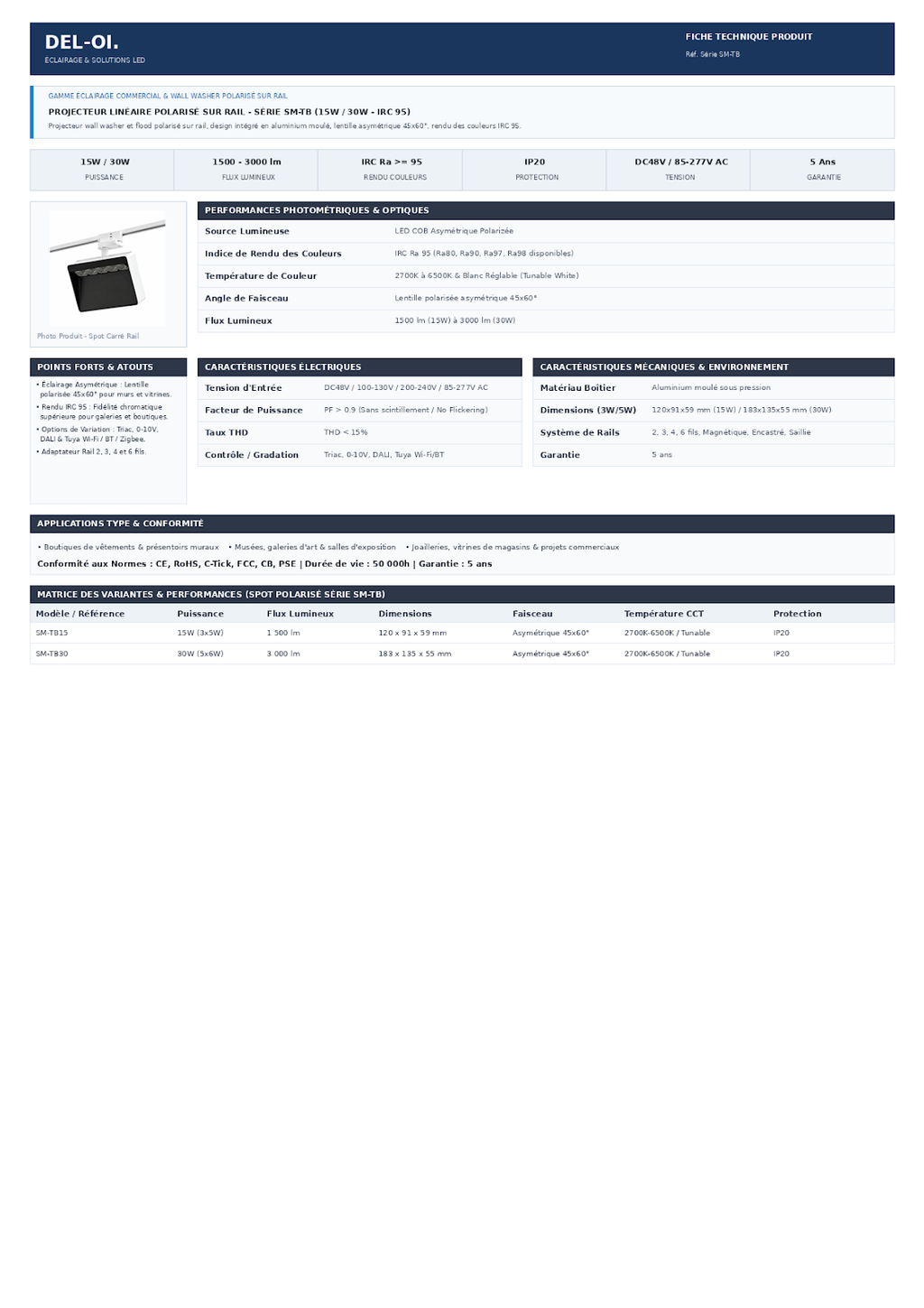 SPOT SUR RAIL ASYMETRIQUE