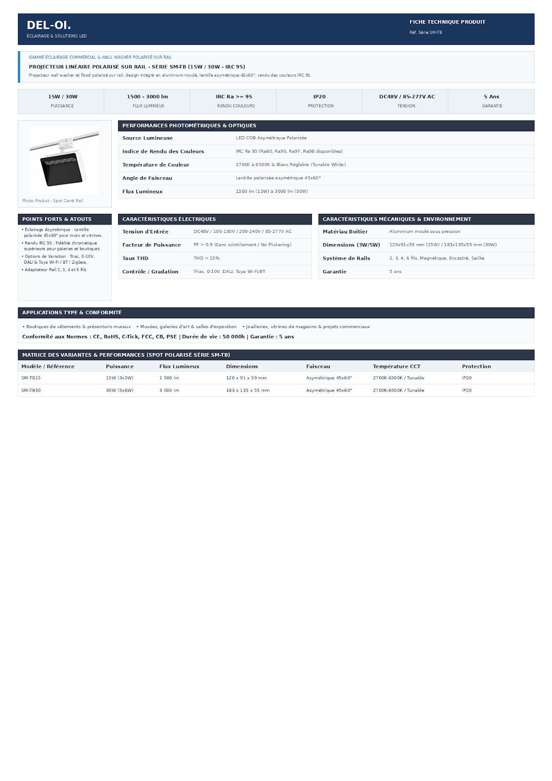 SPOT SUR RAIL ASYMETRIQUE