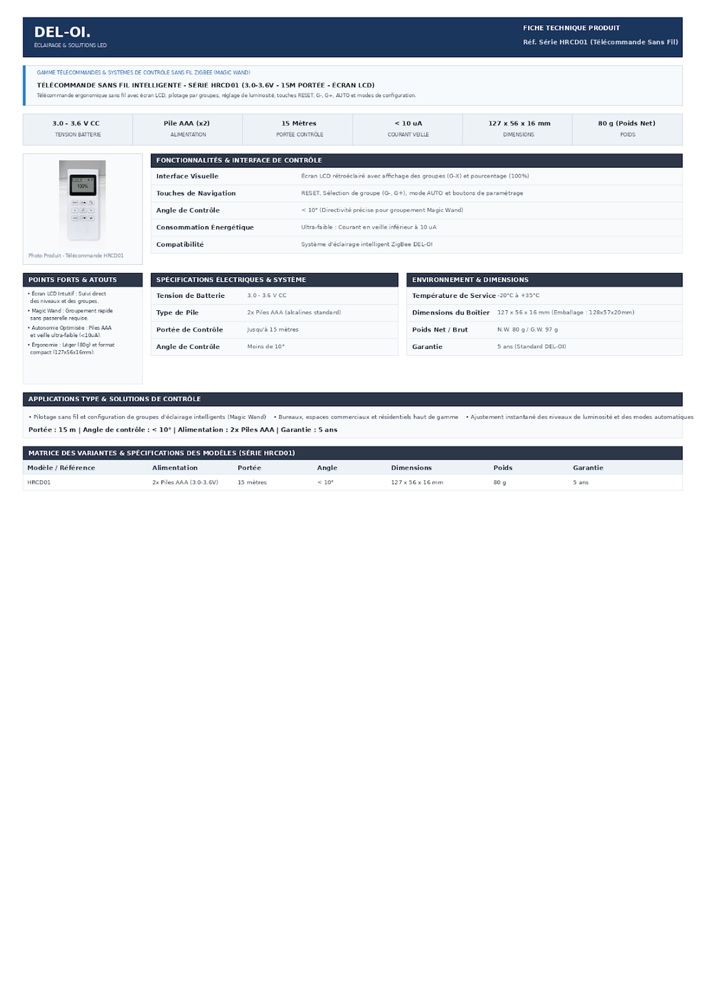 TELECOMMANDE SANS FIL INTELLIGENT SERIE HRCD01