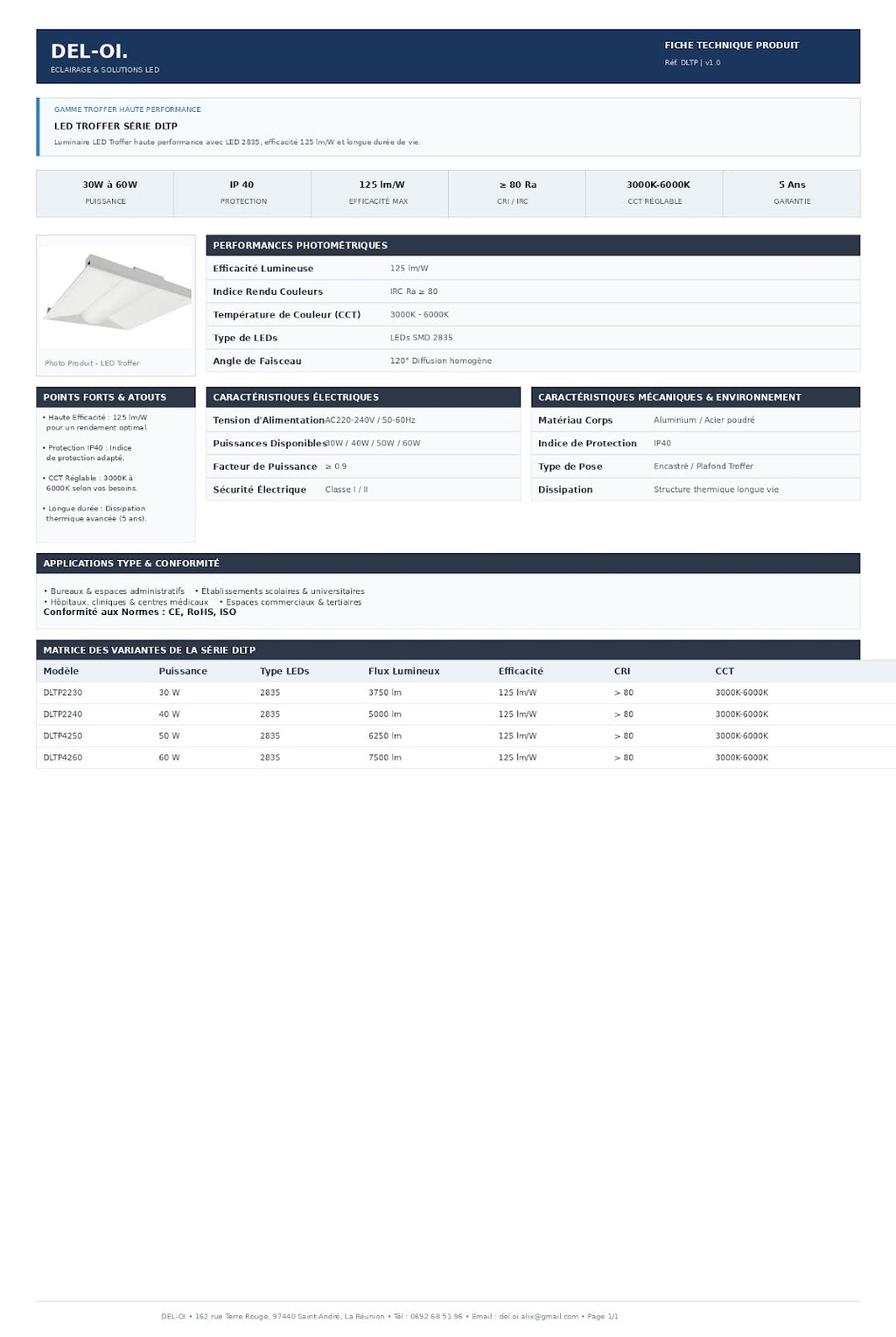 Luminaire LED encastré à éclairage indirect 30 W