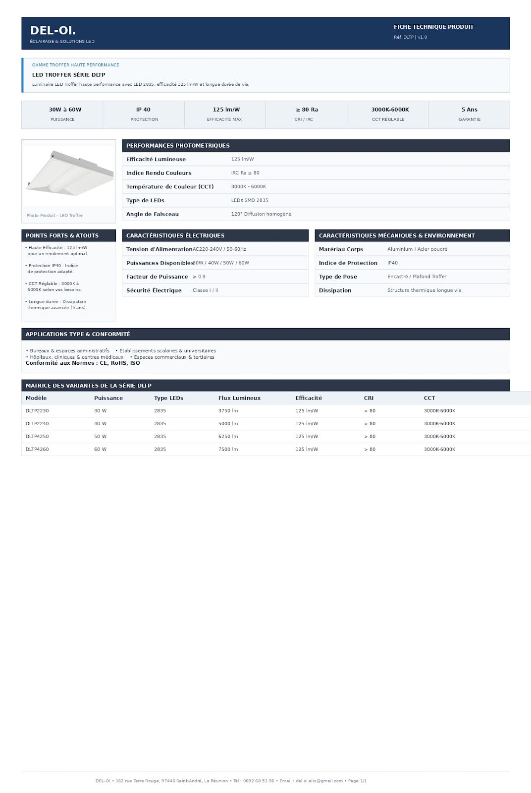 Luminaire LED encastré à éclairage indirect 30 W