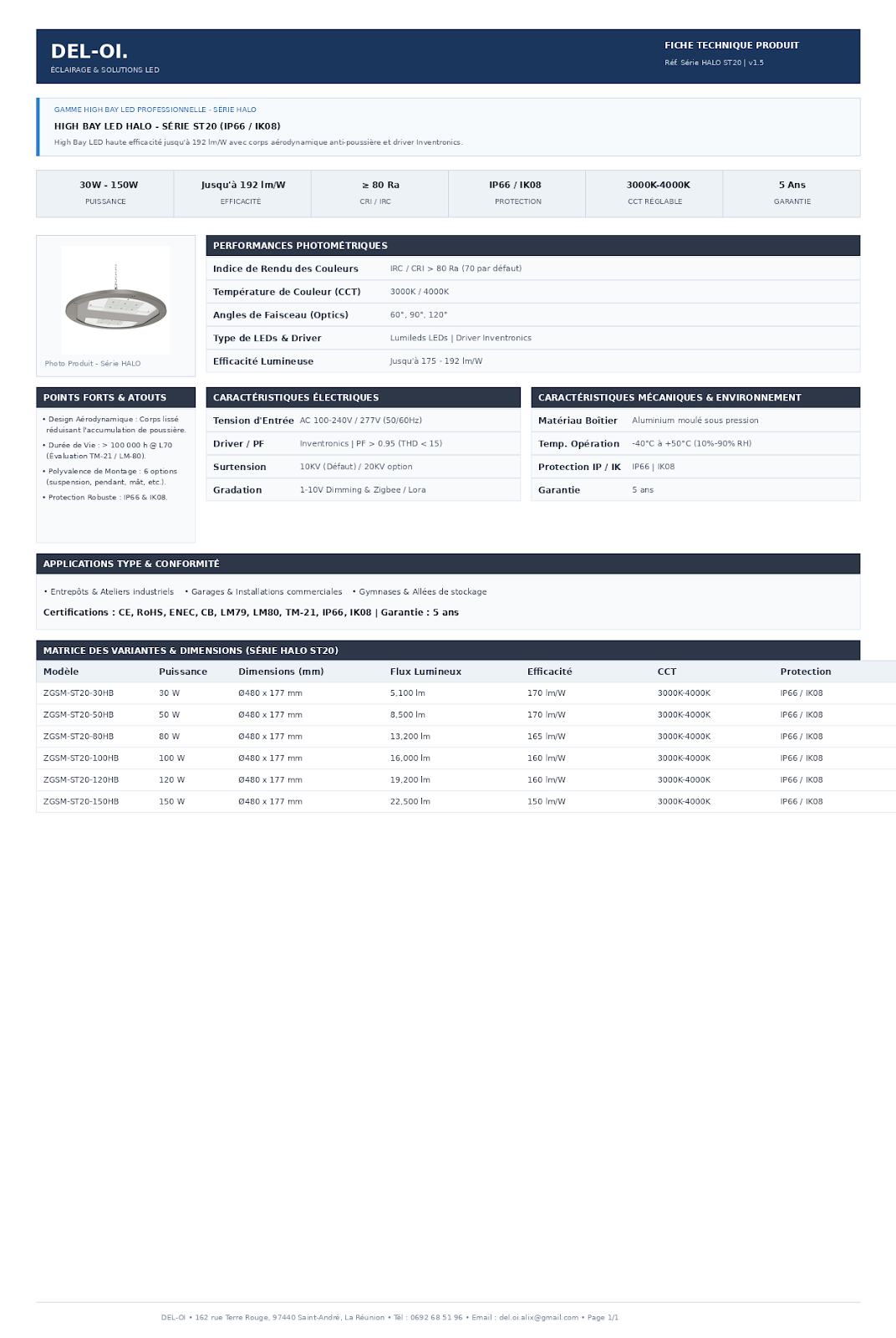 Luminaire LED grande hauteur HALO pour entrepôts et usines alimentaires